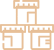 Trois icônes stylisées de châteaux ou tours de fortification beiges, empilées en pyramide sur fond noir. Représente une structure défensive.
